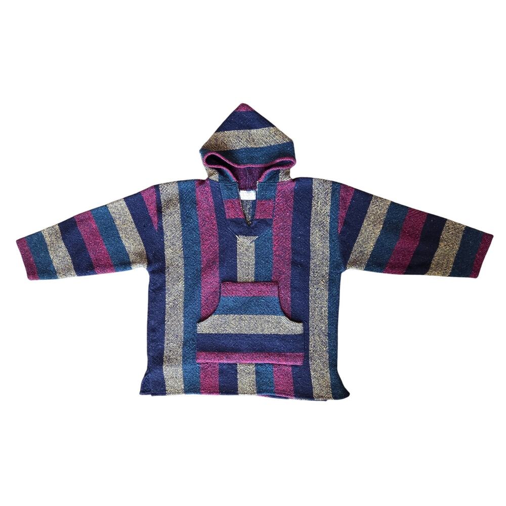 Free People Colorful Recycled Yarn Aztec Boho Hooded Poncho Hippie Festival